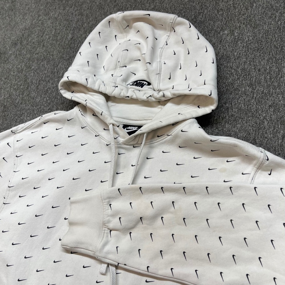 Nike Mens Sportswear All Over Print Mini‎ Swoosh Hoodie White CJ5405-100 Medium